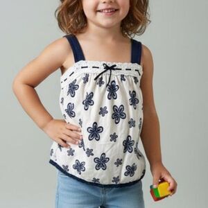 Girls 4th of July Blue & White Soft Cotton Sleeveless Halter Top Blouse sz 3T